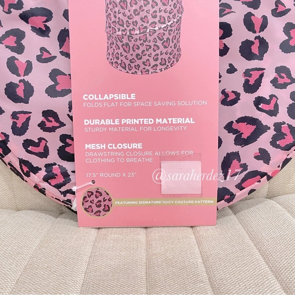 NEW Juicy Couture Pink Heart Leopard Pop Up Laundry Hamper‎ Collapsible Y2K Home